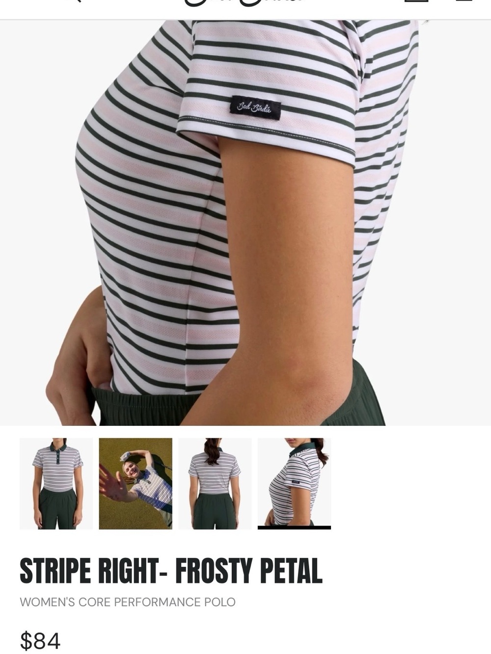 Bad Birdie  Polo Top with Dark Green/Pink Stripes NWT - Picture 9 of 9